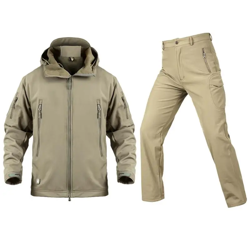 Khaki TAD gear, тактическая флисовая камуфляжная куртка, набор, Мужская армейская ветровка, водонепроницаемая, для охоты, комплект одежды, военная куртка и штаны - Цвет: Khaki