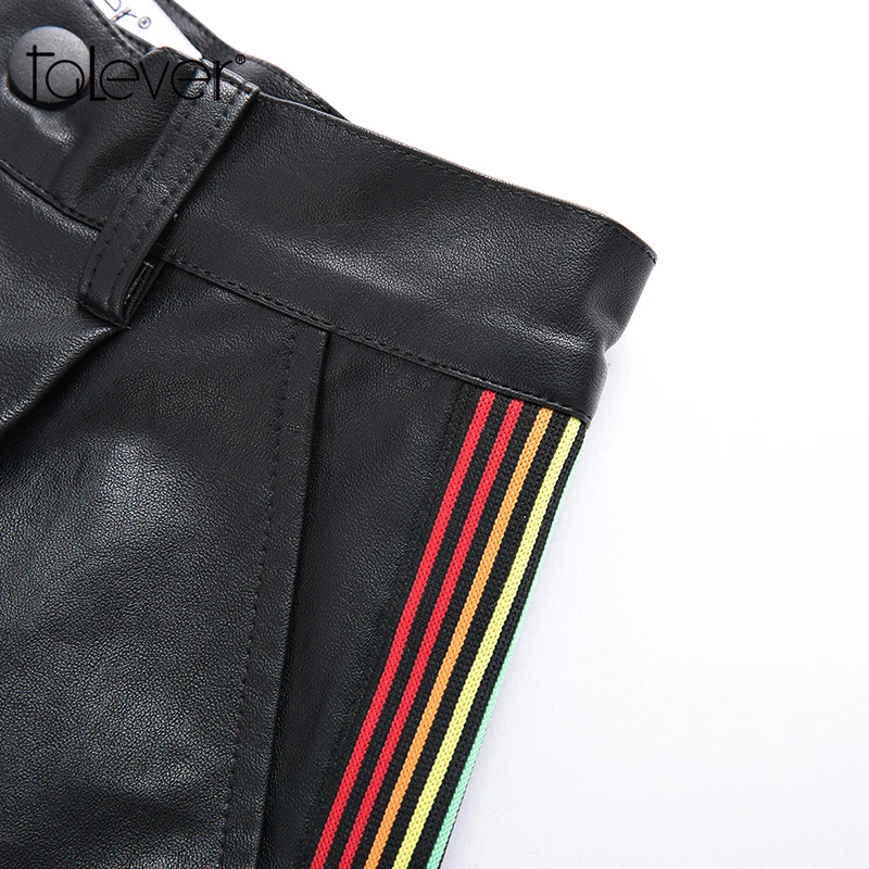 Женские повседневные кожаные шорты с высокой талией на молнии тонкие черные 2019