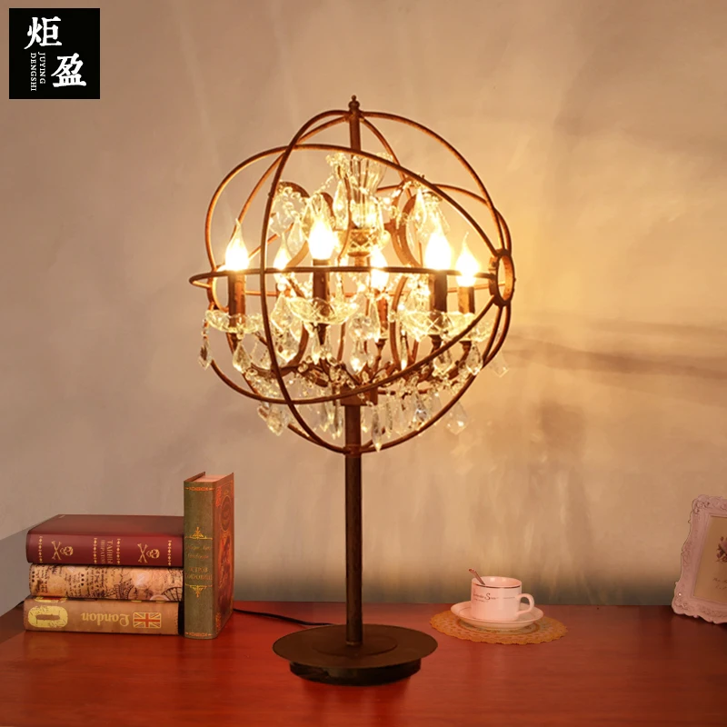 

American country retro bedroom hall Bar Cafe iron crystal desk lamp