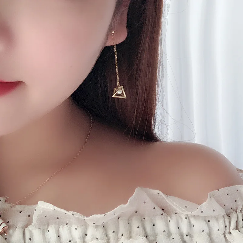 

PONYKISS Trendy S925 Sterling Silver Sweet Hypoallergenic Geometric Pearl Dangle Drop Earrings Women Fine Accessory Party Gift