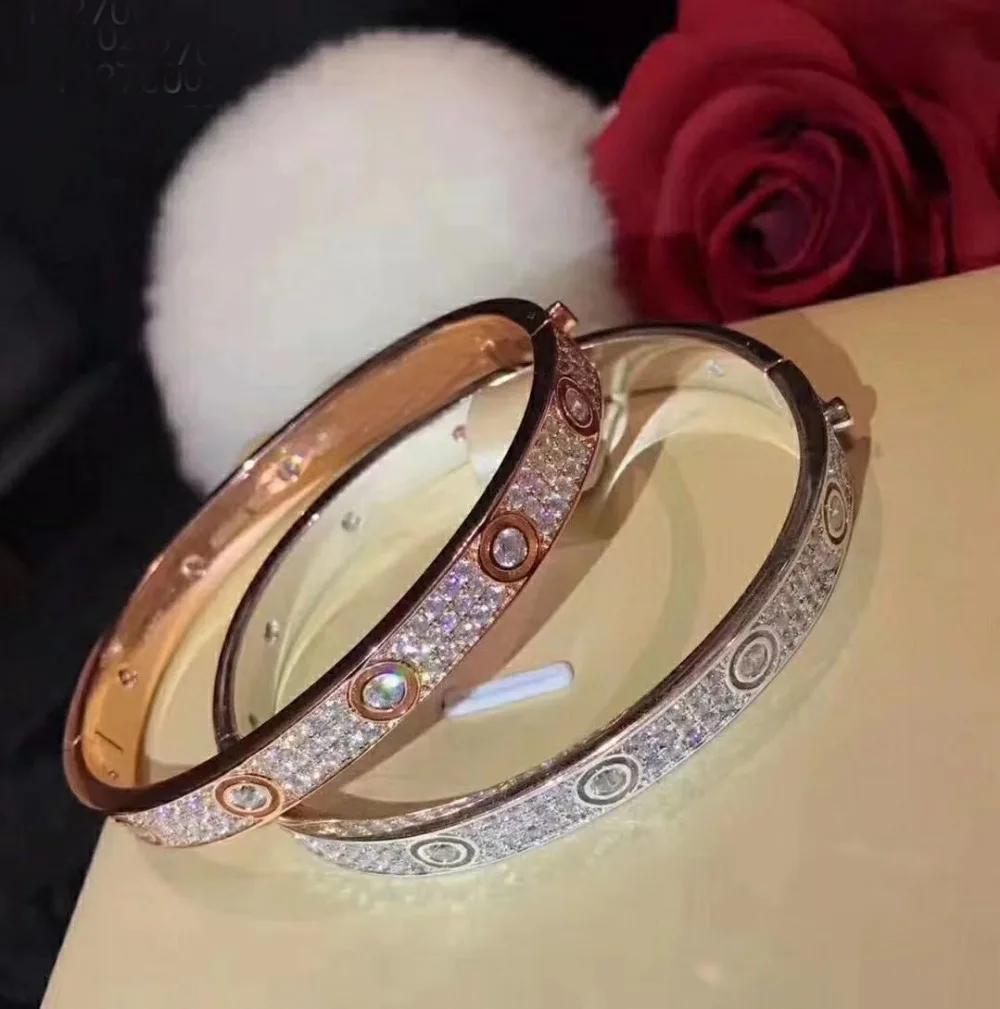 Кубический циркон камень полный проложили bijoux femme 925 стерлингового серебра браслеты и браслеты Белый/розово-золотой цвет украшения для женщин