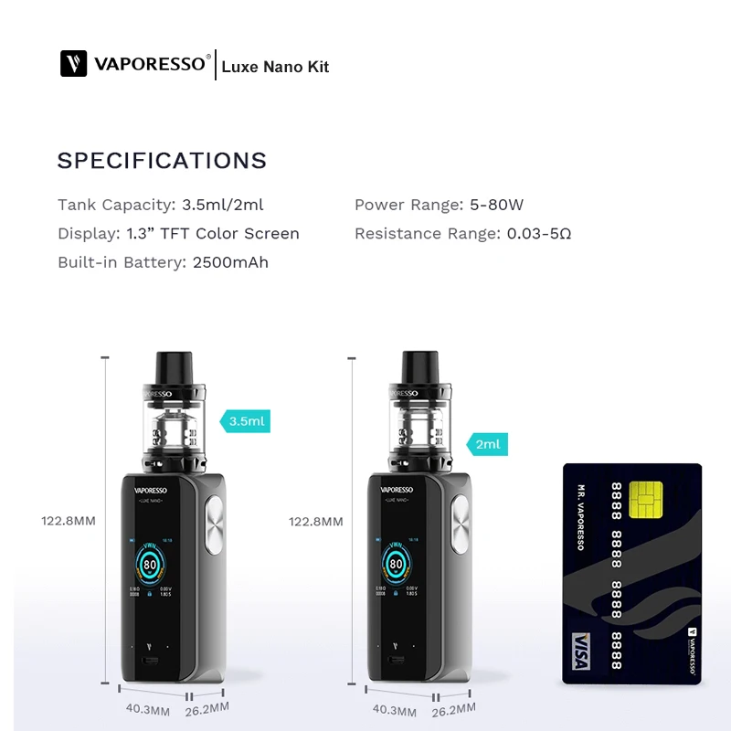 Vaporesso Роскошные Nano 80 Вт комплект 3 5 мл/2 мл SKRR S мини vape танк с 2500 мАч встроенный