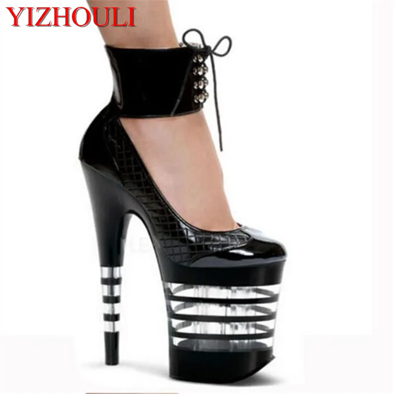 New products 20cm stage stiletto heels, stripy soles, model night club patent leather heels, dancing shoes