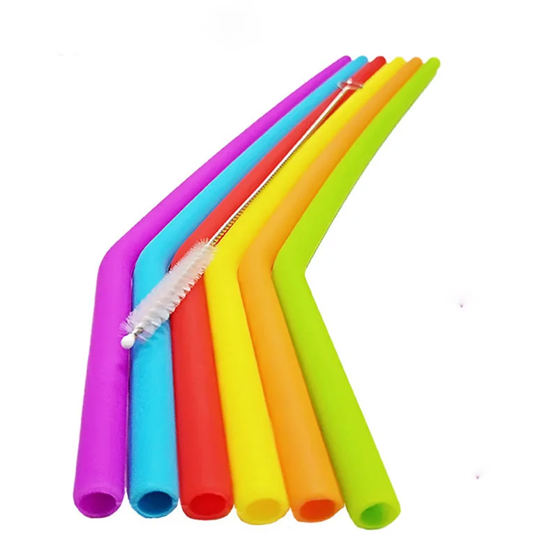 

6Pcs Reusable Silicone Drinking Straws Set, Long Flexible Straws with Cleaning Brushes Bar Party Straws Wine Accessories
