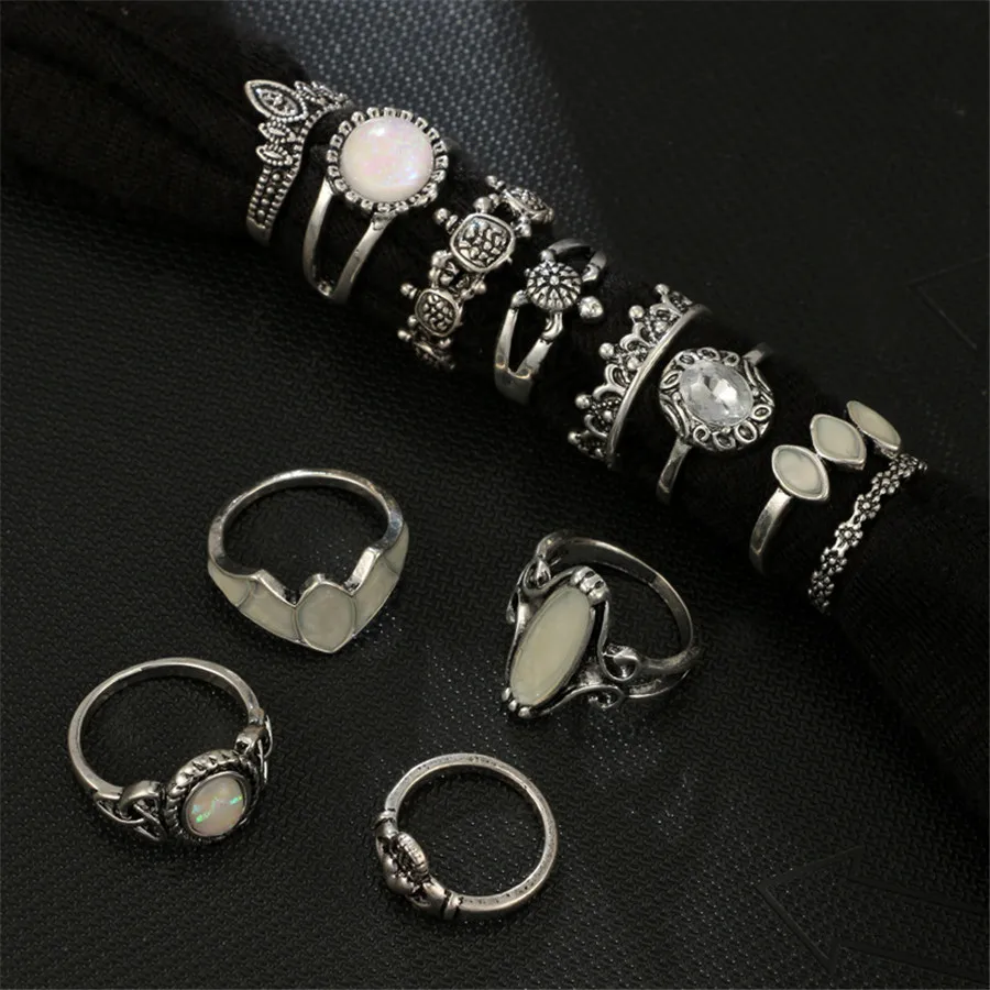 RAVIMOUR 12 шт./компл. Bague Femme винтажный большой геометрический набор колец кольцо на