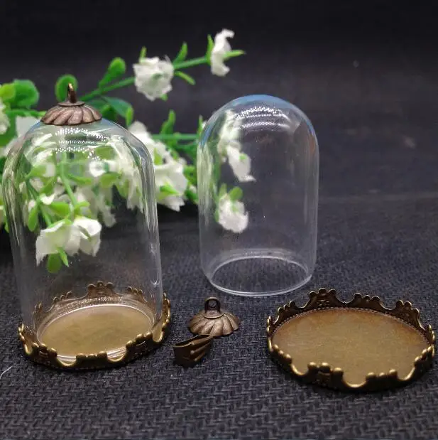 5sets/lot 38*25mm tube jar glass globe bronze crown base tray 8mm beads cap vial pendant jewelry necklace handmade bottle | Украшения и