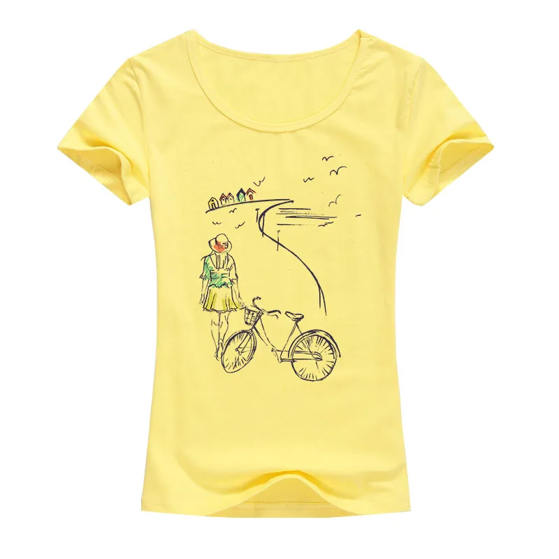Женская футболка с коротким рукавом и велосипедом модная повседневная
