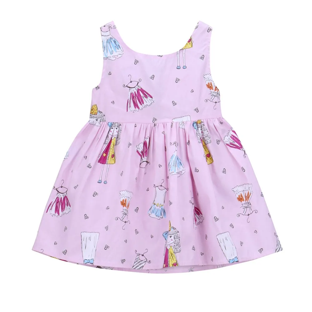 Cotton printed Children Kid Girl Cartoon Heart Print Bowknot Sleeveless Princess Dresse Clothes princess dress hot #06 | Детская одежда