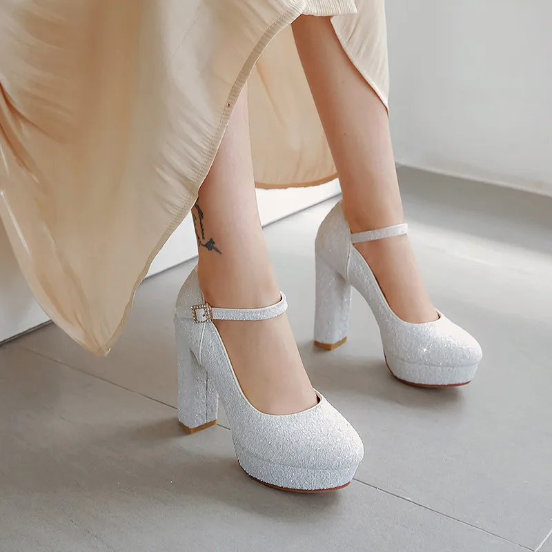 YMECHIC White Bridal Wedding Luxury Shoes Women Designers Gold Silver Platform Mary Jane Super High Heels Pumps Plus Size