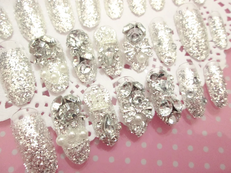 24 шт. готовое изделие для накладных ногтей Блестящий Драгоценный Камень ноготь