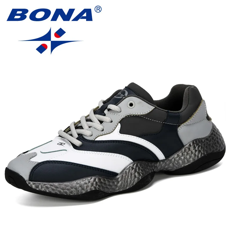 White deep blue BONA/Новинка года; мужские кроссовки для взрослых; сезон весна-осень; дышащая обувь красовки; трендовая Повседневная обувь; Мужская теннисная обувь; Masculino; мужская обувь - Цвет: White deep blue
