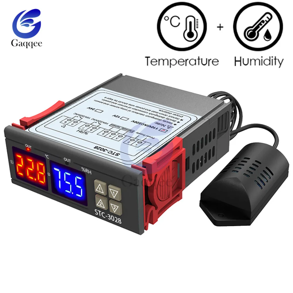 

STC-3028 Digital Temperature Humidity Controller Thermometer Hygrometer Incubator Dehumidifier Thermostat Meter AC220V DC12V 24V