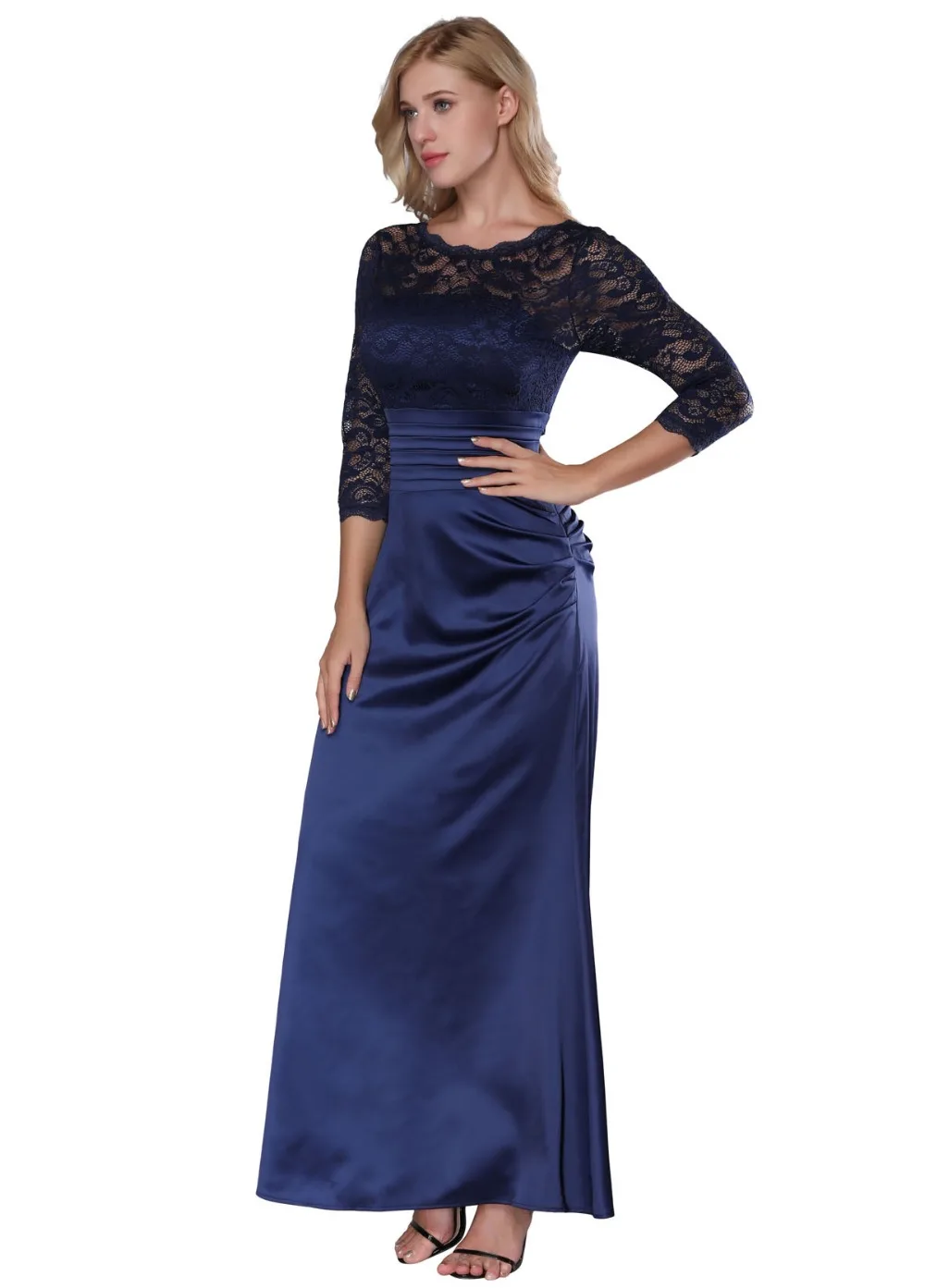 Vintage Lace Dresses - Retro Floral Dress Classy Long Gown For Women Slim Ruched Wedding Maxi | Женская одежда