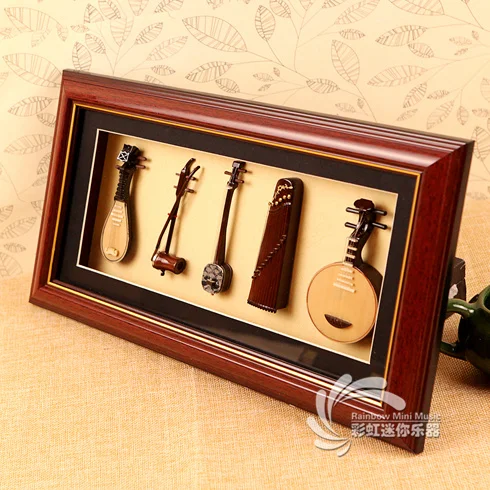 Деревянный Мини Guzheng Pipa Erhu пять частей со стеклом народная фоторамка китайские