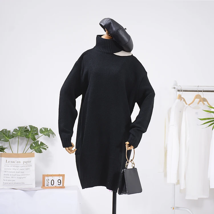 Женское платье осень зима теплая вязаная водолазка свитер однотонный весна