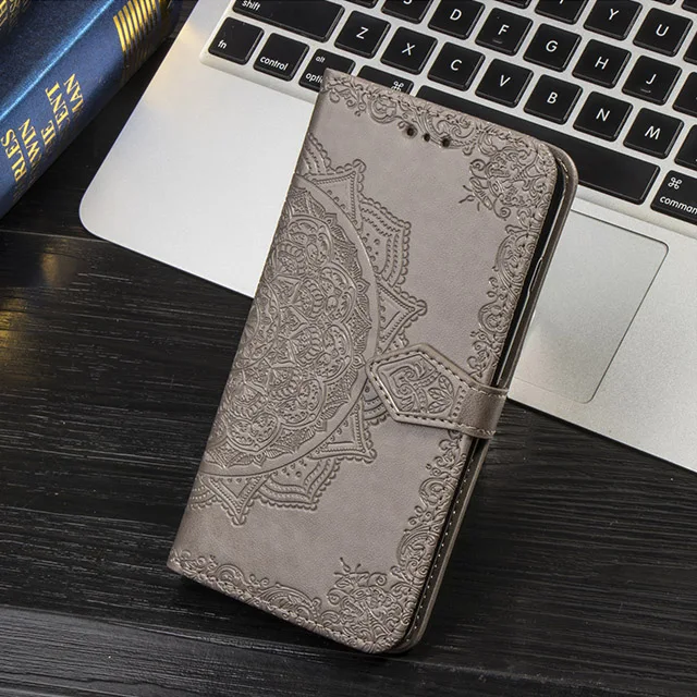 Кожаный чехол-книжка с цветком для iPhone 11 Pro XS Max 5 5S SE 6 6S 7 8 Plus XS X XR защитный чехол с держателем для карт Telefon Etui - Цвет: Grey