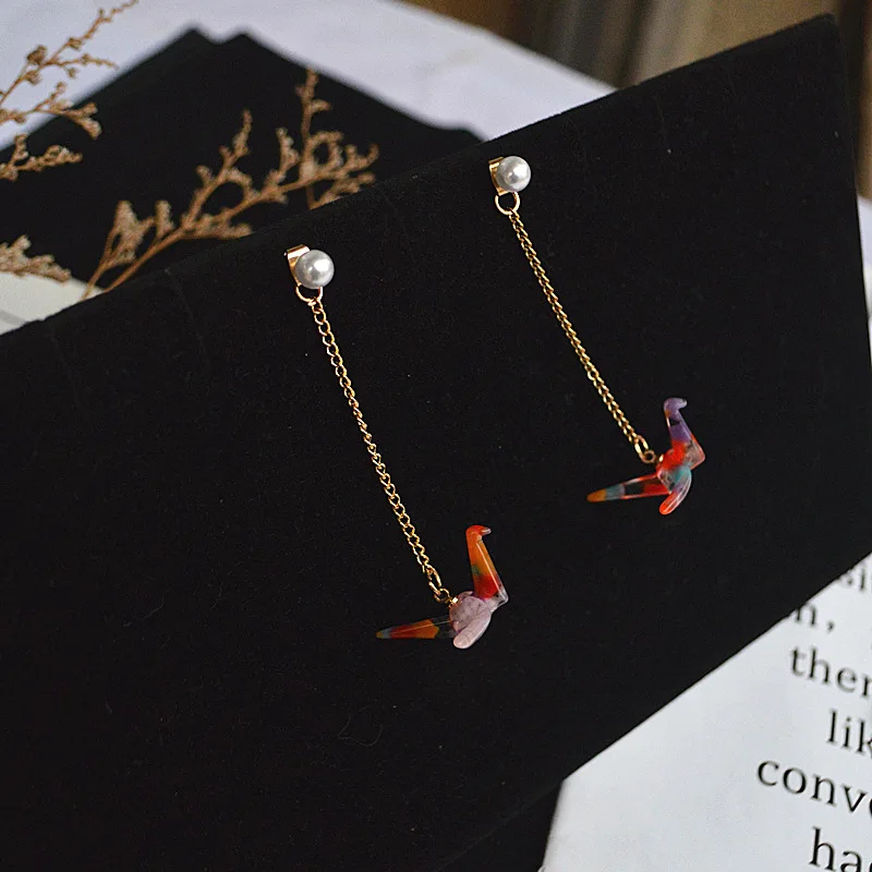 2019 Japanese Korean Harajuku long dangle resin earrings fashion crane acetate pearl for women spring jewelry trinket | Украшения и