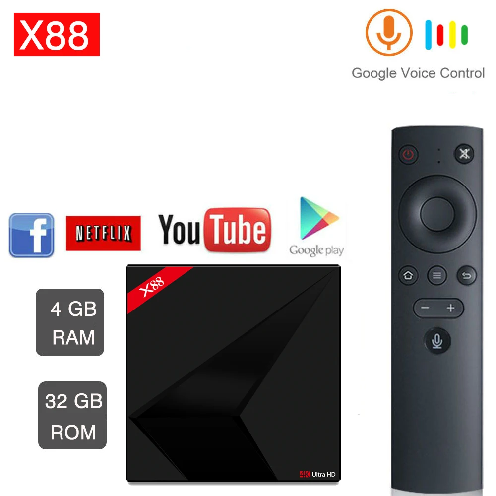Новый X88 Google Android TV 7 1 Голосовое управление коробка Rockchip RK3328 4 ГБ 32 голосовое вход