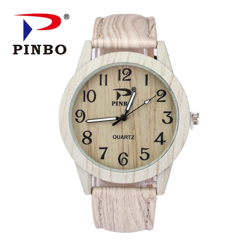 Часы PINBO с круглыми деревянными часами мужские и женские кварцевые наручные часы