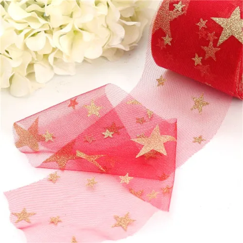 red golden 8 см* 25 ярдов Звезды Лента с блестками Тюль ролл суши DIY Baby Shower День рождения декоративная лента упаковки подарков на свадьбу, надпись «Bride Tribe» декор - Цвет: red golden