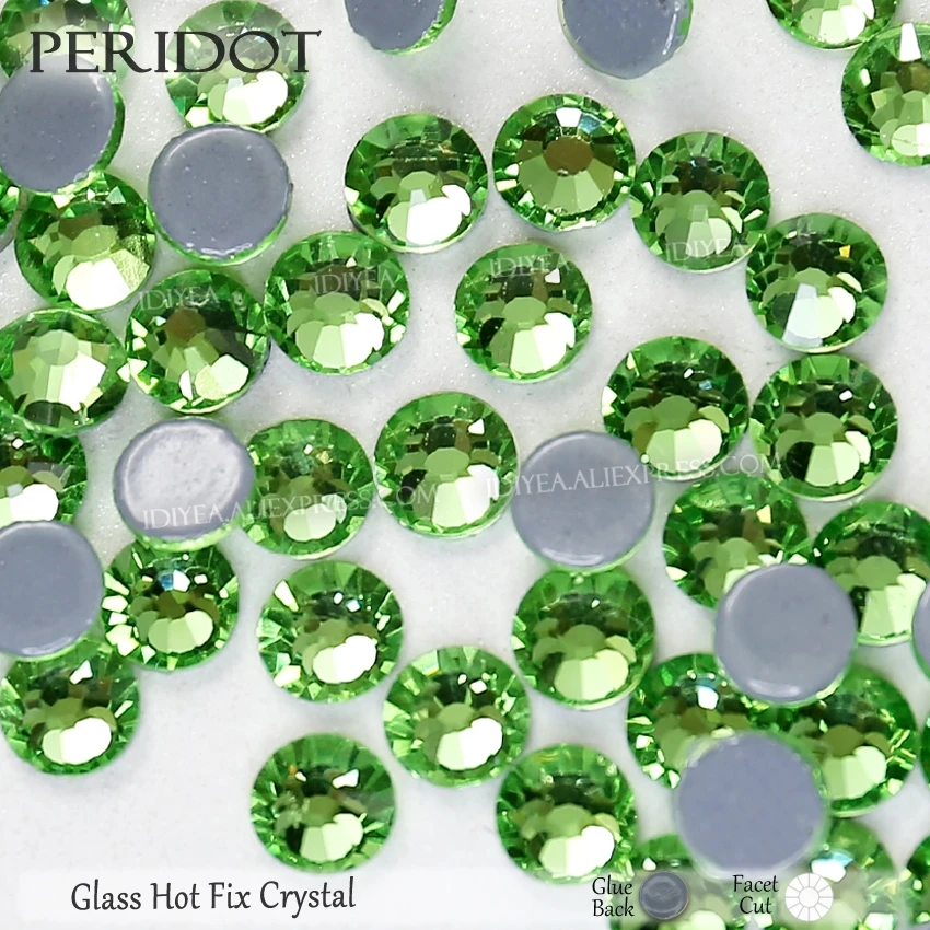Peridot Высокое качество Горячая фиксация Стразы SS6 SS10 SS16 SS20 SS30 Стразы плоская задняя часть исправление камней Кристаллы Блестки для DIY одежды платье - Цвет: Peridot