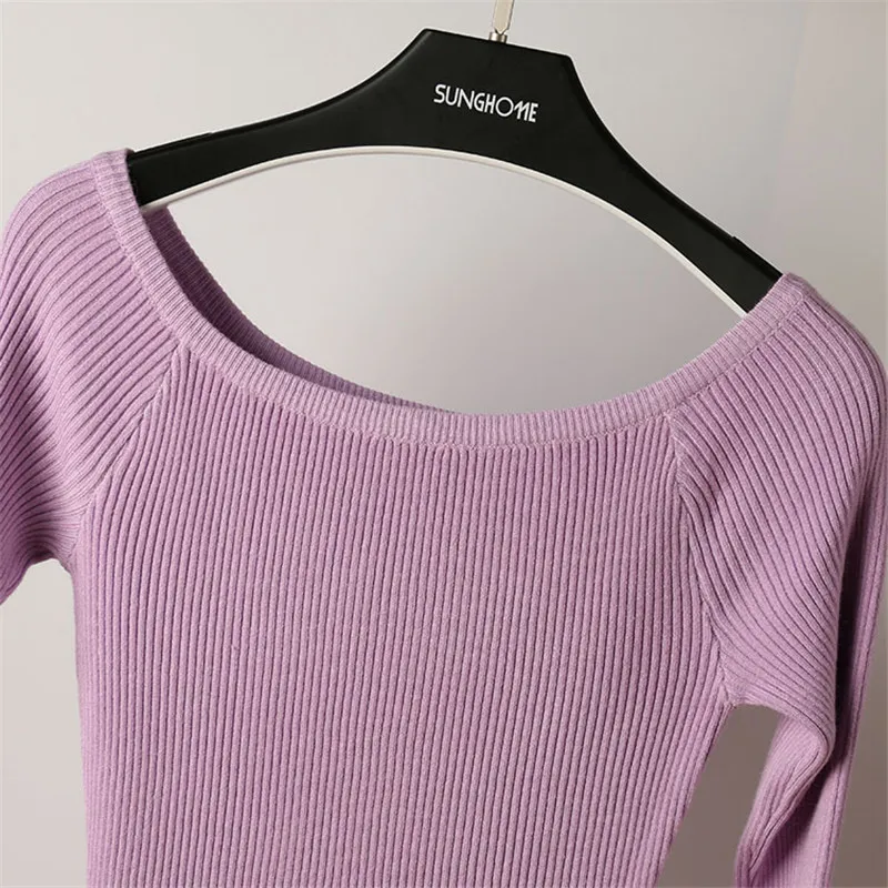 Толстые Slash шеи Теплый Для женщин свитер осень-зима трикотажные Femme тянуть