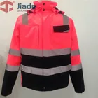 Розовая куртка для женщин, двухцветная куртка Hi Vis со светоотражающими лентами, водонепроницаемая куртка с карманами
