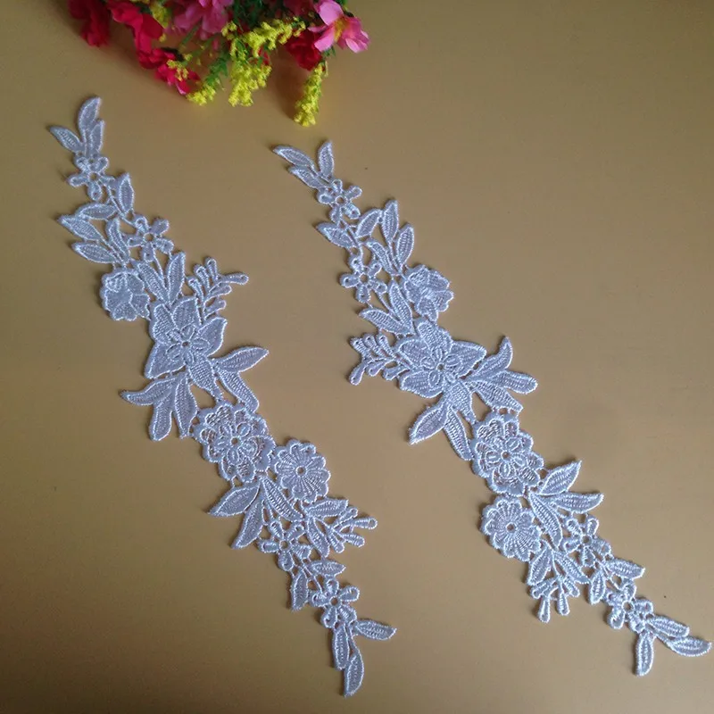 

2Pcs Sew On Lace Appliqued Water Soluble Motif Wedding DIY Craft Cord Fabrics Lace Applique For Garment Accessories For 2019