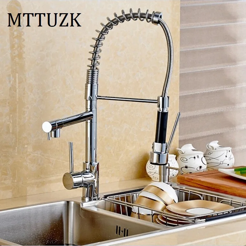 MTTUZK пружинный стиль никель Матовый кухонный кран смеситель двойной распылитель