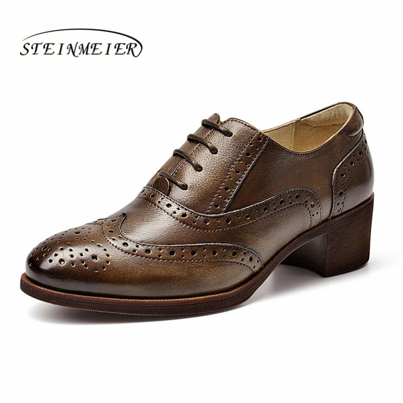 Coffee 4.5cm Yinzo/женские туфли-оксфорды; винтажные женские туфли-лодочки из натуральной кожи; женские туфли-оксфорды на каблуке; цвет черный, коричневый; коллекция года; сезон весна - Цвет: Coffee 4.5cm