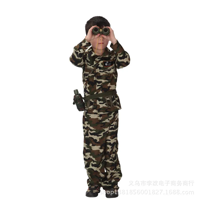 New Kids Halloween Camouflage Military Uniform Boys Cosplay Costume Top + Pants 2 Pcs Children Clothes Set Children's Day G
