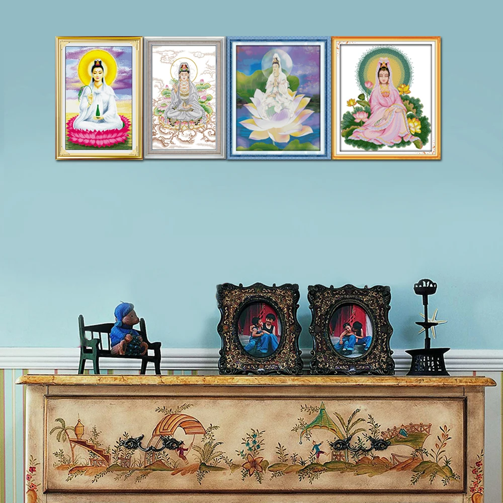 Домашний декор Joy Sunday Guanyin R023 (1) (2) (4) (5) 14CT 11CT сидящая Гуаньинь на крестике лотоса|joy