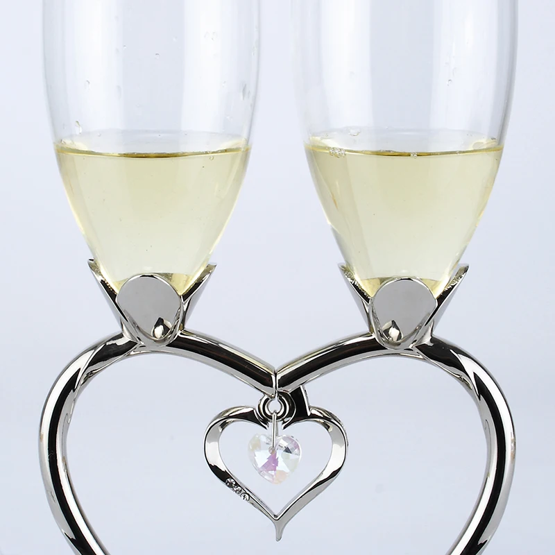 Украшение дома серебряные бокалы для шампанского с сердцем Форма diamond Украшенные
