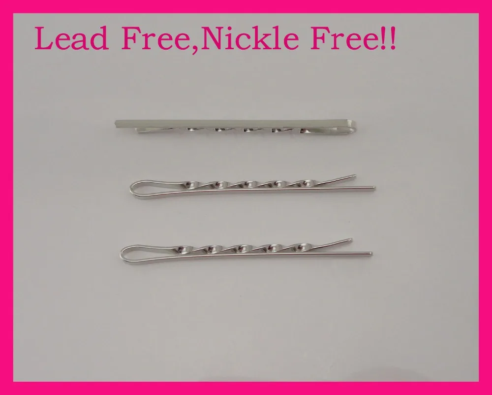 

50PCS 2.0mm*5.5cm 2.15" Silver Finish twisted Wire pattern Plain Waved Metal Bobby Pins hair barrettes at nickle free &lead free