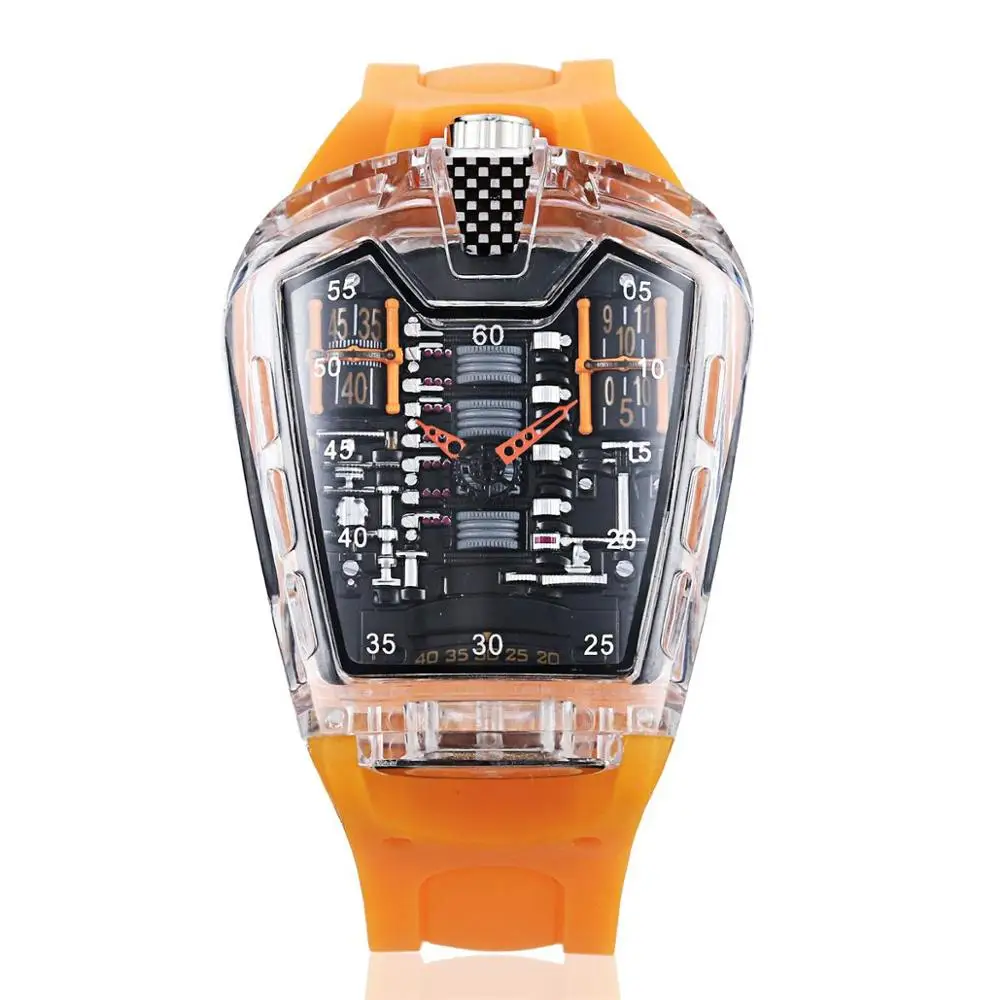 K-725-2 KIMSDUN Новые Горячие мужские модные тенденции личности классические кварцевые часы Роскошные гонки силиконовый ремешок часы Прозрачный Relogio - Цвет: K-725-2