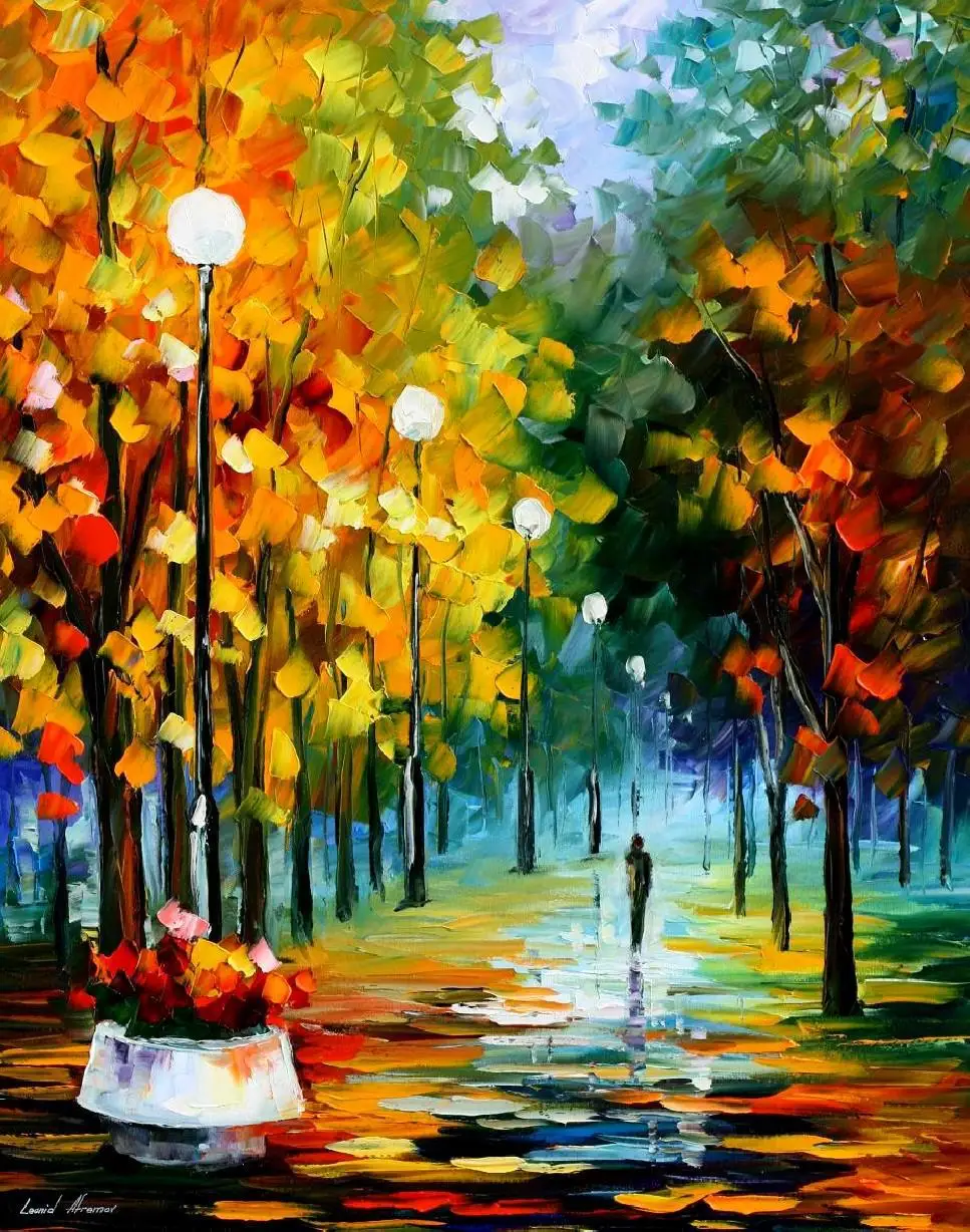 

Modern paintings autumn park Colorful oil paintings Canvas Abstract landscapes Artwork High quality Hand painted knife art