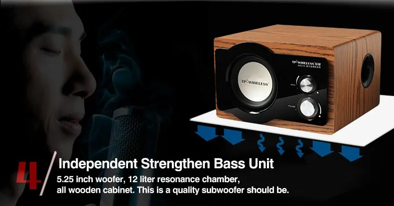 TP WIRELESS 2.1CH деревянный динамик беспроводной Bluetooth 40 Вт сабвуфер домашний кинотеатр