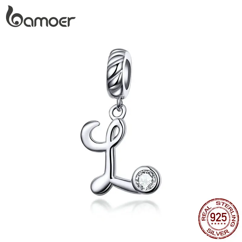 SCC1183-L BAMOER 26 букв Алфавит кулон 925 пробы Серебряный рукописный язык подвески Шарм для браслетов и ожерелья SCC1183 - Цвет камня: SCC1183-L