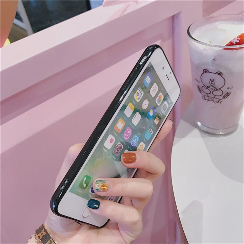 Корея стиль блеск порошок сердце любовь Зеркало чехол для телефона iPhone 7 Bling