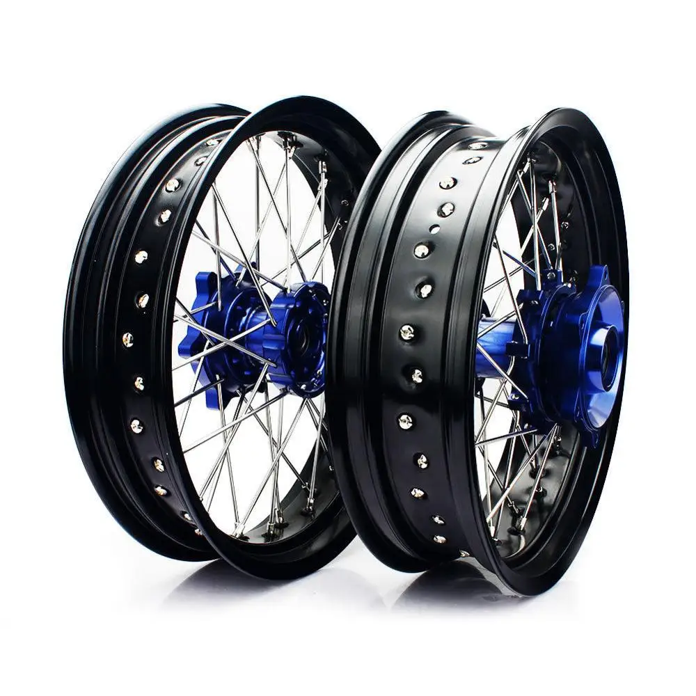 Blue BIKINGBOY 17" Supermoto Front Rear Cush Drive Wheel Rim Hub for SUZUKI DR650SE 1996- 16 15 14 13 12 11 10 09 08 07 06 05 04 - Цвет: Blue