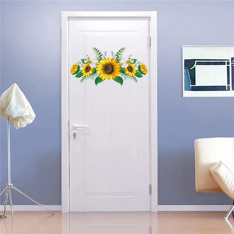 Removable Yellow Sunflower Background Wall Stickers Poster Plant Paster Decals Wallpaper Decor Bedroom Living Room Decorations | Дом и сад