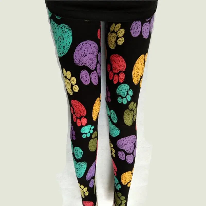 PD54 Colorful Paw YRRETY, женские леггинсы, модные, высокая талия, тянущиеся брюки, с принтом, леггинсы, повседневные, длиной до лодыжки, эластичные, женская одежда - Цвет: PD54 Colorful Paw