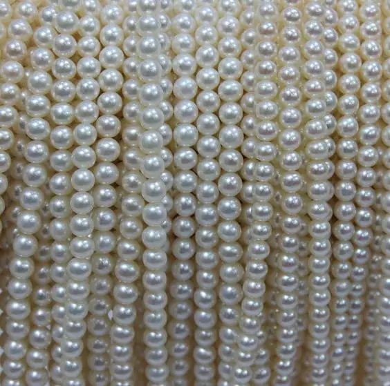 Unique Pearls jewellery Store 4mm White Freshwater Pearl Loose Beads DIY Jewelry One Full Strand LS4-019