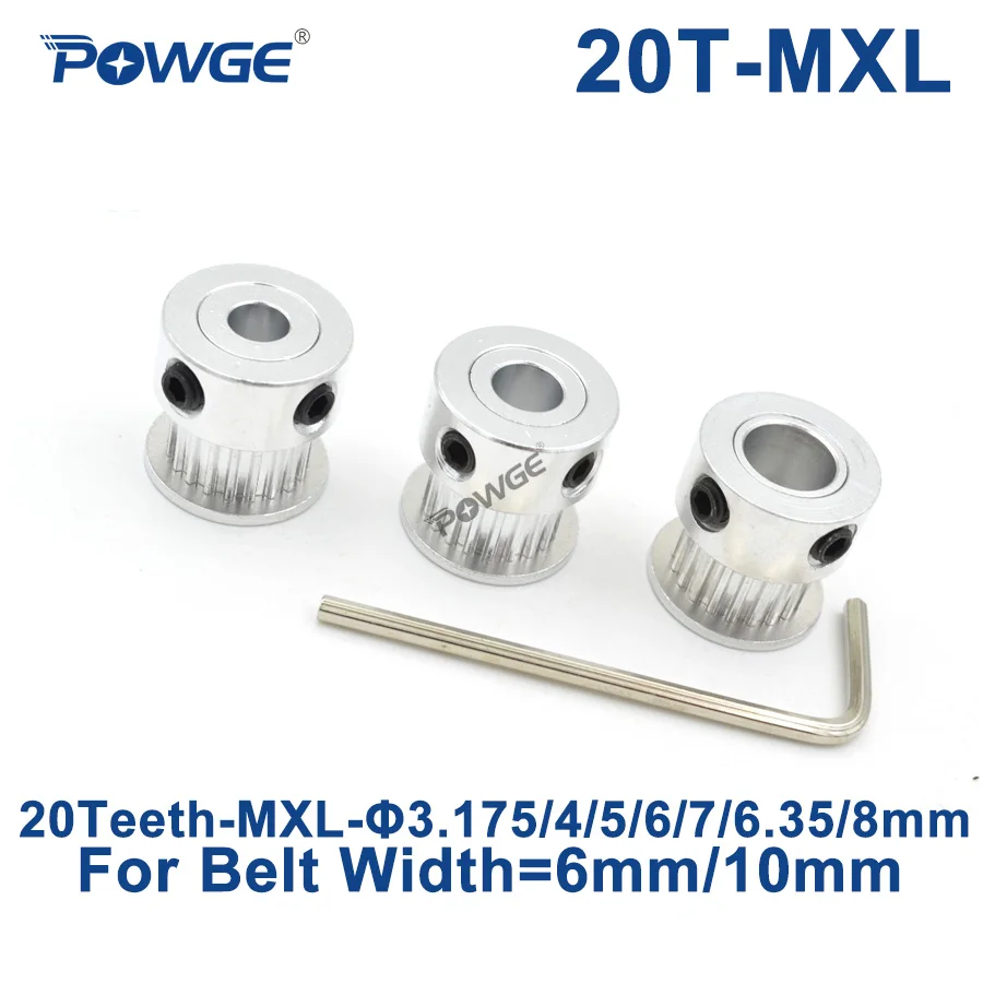 

POWGE Inch 20 Teeth MXL Timing pulley Bore 3.175/4/5/6/6.35/8mm for width 6mm 10mm MXL synchronous Belt Gear wheel 20teeth 20T