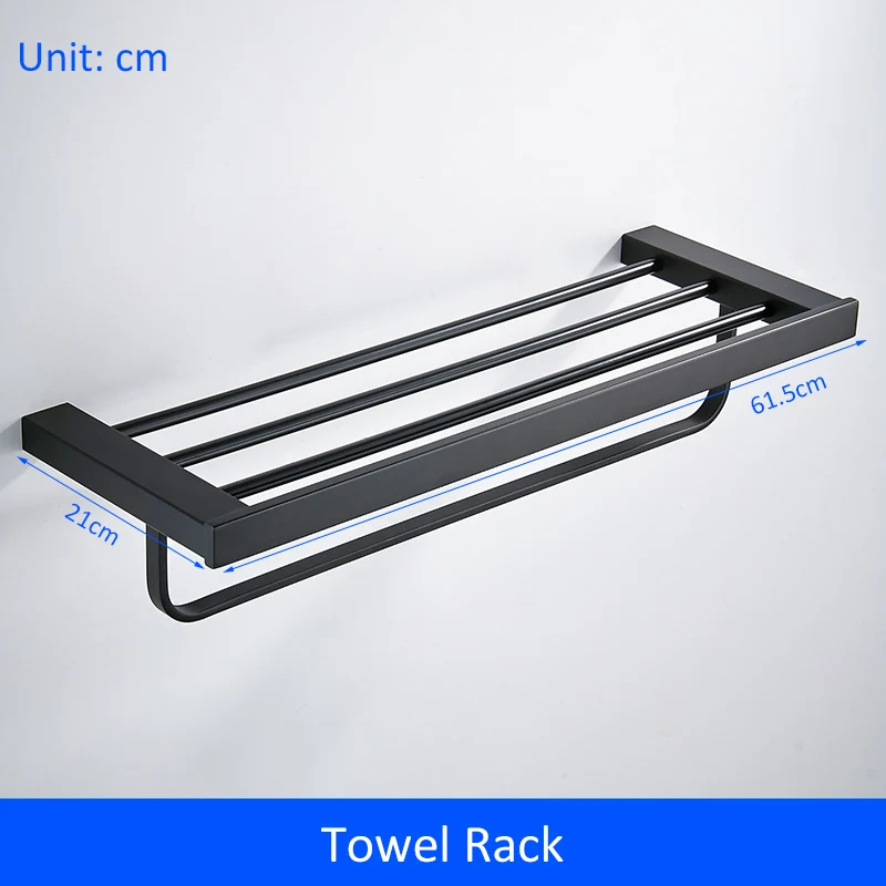 Towel Rack Матовый черный набор аксессуаров для ванной комнаты, держатель для туалетной бумаги, держатель для полотенец, держатель для щетки, крючки, диспенсер для мыла, аксессуары для ванной - Цвет: Towel Rack