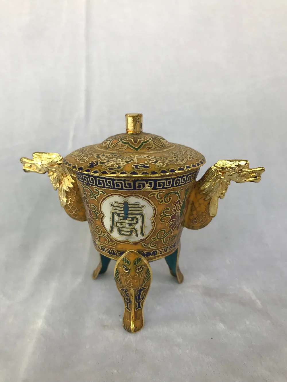 

Chinese wire inlay Blue Cloisonne Enamel Copper Palace Flower Vessel Bowl