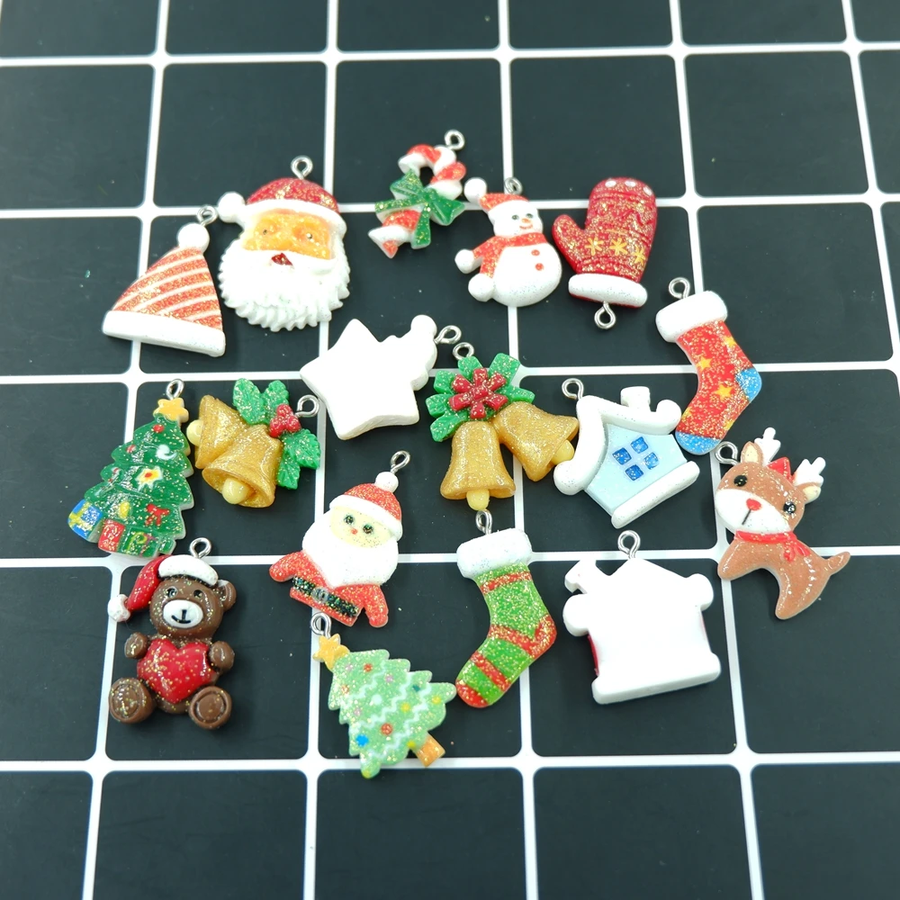 Kawaii Mix Christmas set charms pendants for jewelry making bracelets necklace earrings resin flat back cabochon | Украшения и