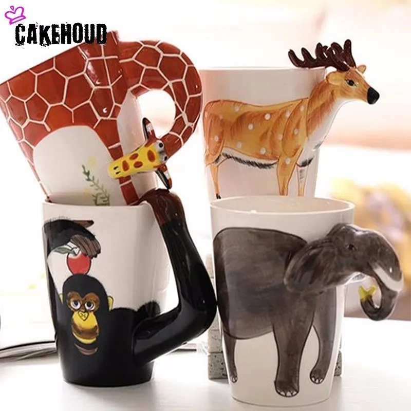 CAKEHOUD, креативная 3D матовая керамическая кофейная чашка в виде животного, набор, 400 мл, чашка для молока, сока, лимона, чая, для дома, офиса, для напитков, уникальные подарки