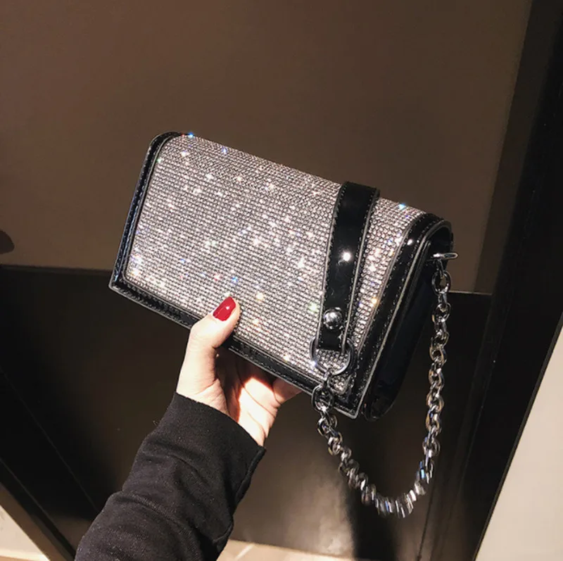 Женская дизайнерская сумка из ПУ кожи с кристаллической цепочкой|Сумки ручками| |