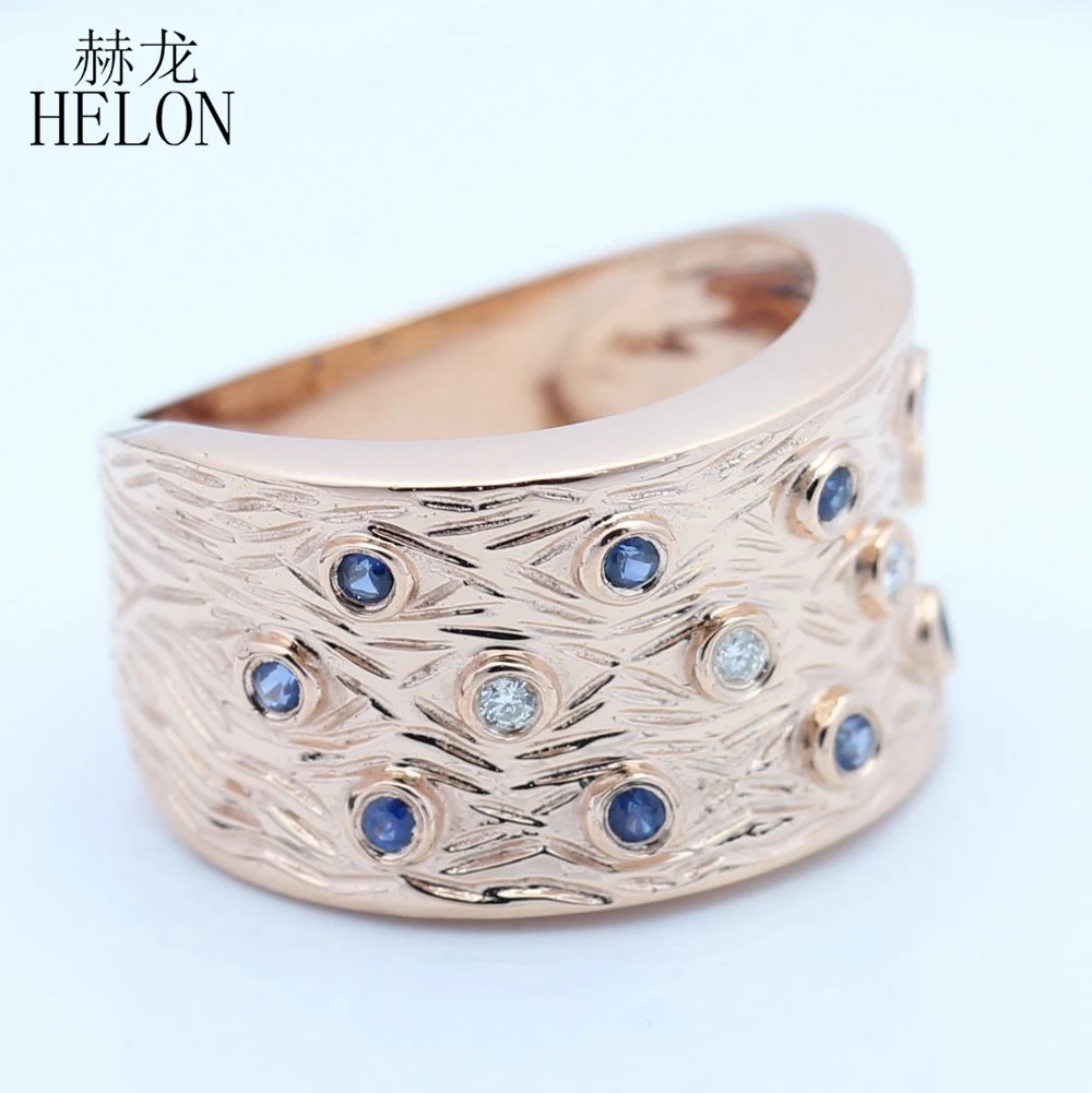 HELON Solid 10 K розовое золото SI/H полный разрез 0.3CT натуральные бриллианты сапфиры обручальное мужское кольцо старинные антикварные ювелирные изделия
